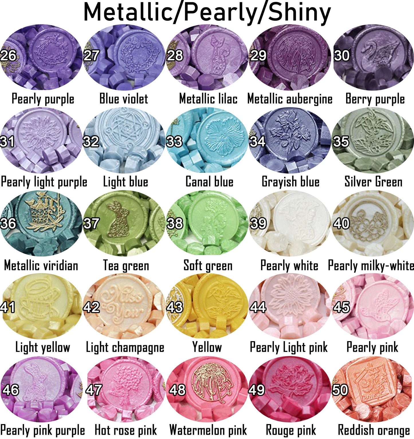 Metallic/Pearly/Shiny Wax seals beads 100pcs, 63 colors Wax Sealing beads