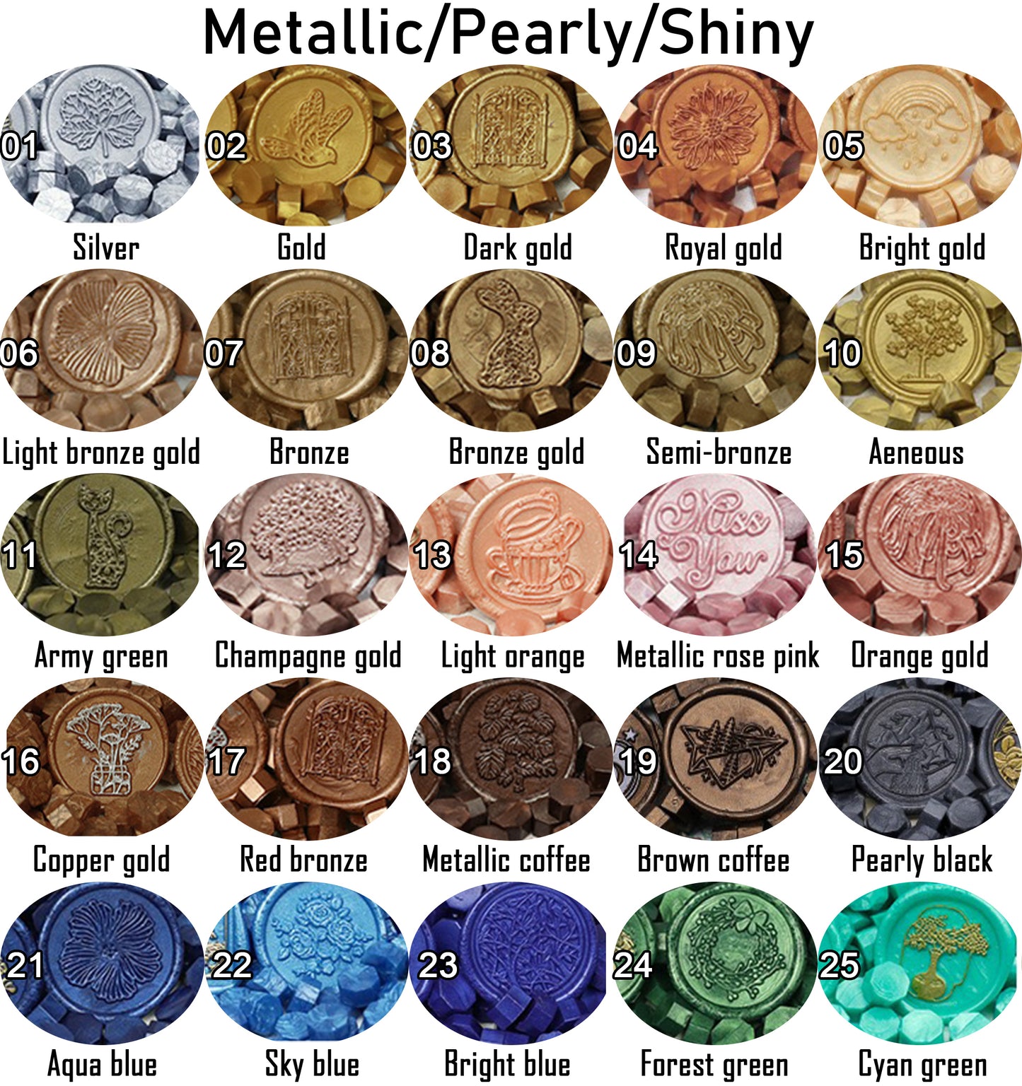 Metallic/Pearly/Shiny Wax seals beads 100pcs, 63 colors Wax Sealing beads