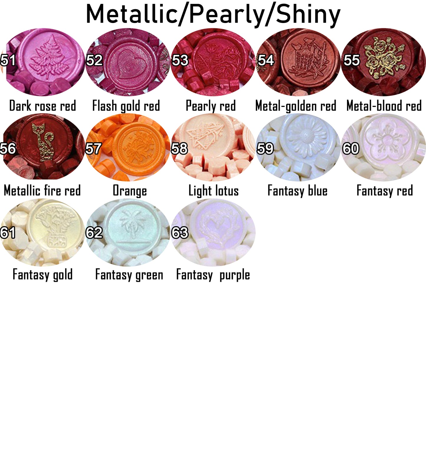 Metallic/Pearly/Shiny Wax seals beads 100pcs, 63 colors Wax Sealing beads